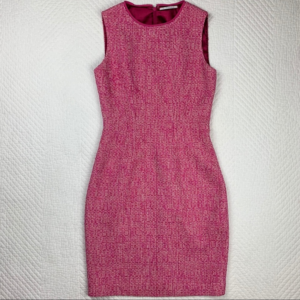 Tahari Hot Pink Preppy Tweed Sleeveless Dress 2 XS